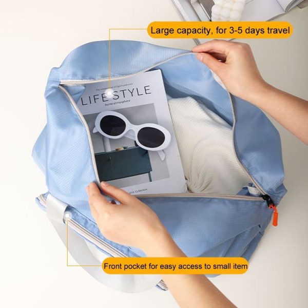 Folding Travel Bag Large Capacity Gym Rucksack Portable Luggage Clothes Storage Bag (Blue) - Image 5