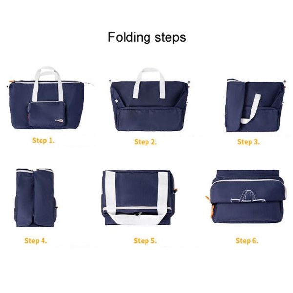 Folding Travel Bag Large Capacity Gym Rucksack Portable Luggage Clothes Storage Bag (Blue) - Image 8
