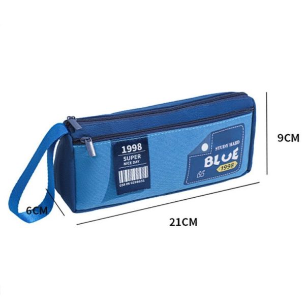 Retro Triangle Design Double-layer Handheld Pencil Case Student Stationery Bag (Black) - Image 2