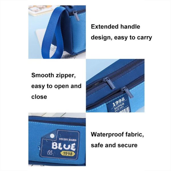 Retro Triangle Design Double-layer Handheld Pencil Case Student Stationery Bag (Black) - Image 3