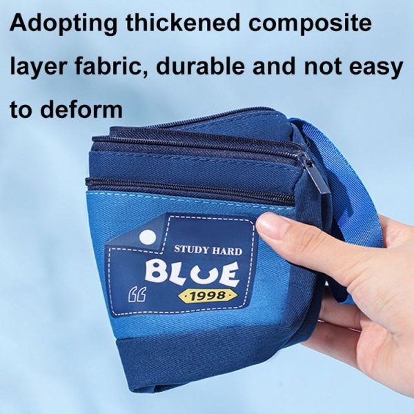 Retro Triangle Design Double-layer Handheld Pencil Case Student Stationery Bag (Black) - Image 4