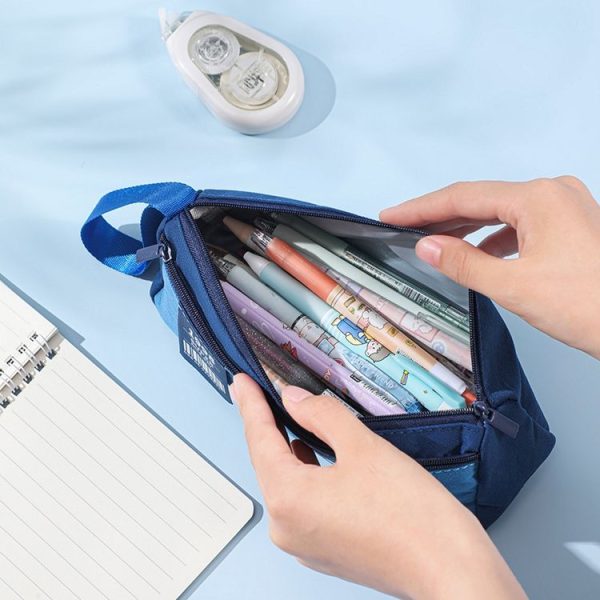 Retro Triangle Design Double-layer Handheld Pencil Case Student Stationery Bag (Black) - Image 5