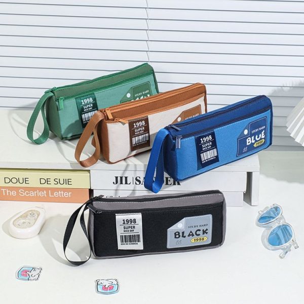 Retro Triangle Design Double-layer Handheld Pencil Case Student Stationery Bag (Black) - Image 6