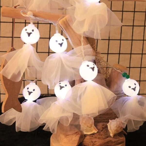 Halloween Fabric Ghost String Lights LED Scary Ghost Festival Indoor Decoration Ambient Lamp, Color: 1.5m 10 Lights White