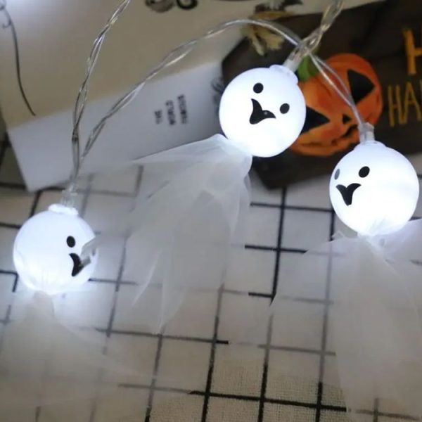 Halloween Fabric Ghost String Lights LED Scary Ghost Festival Indoor Decoration Ambient Lamp, Color: 1.5m 10 Lights White - Image 4