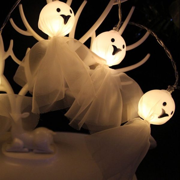 Halloween Fabric Ghost String Lights LED Scary Ghost Festival Indoor Decoration Ambient Lamp, Color: 1.5m 10 Lights White - Image 5