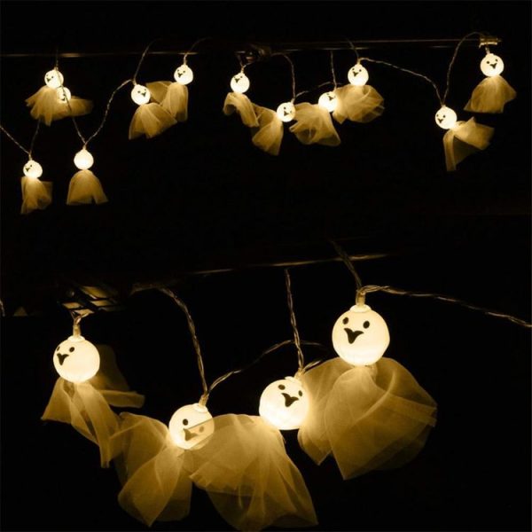Halloween Fabric Ghost String Lights LED Scary Ghost Festival Indoor Decoration Ambient Lamp, Color: 1.5m 10 Lights White - Image 8