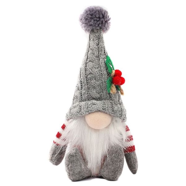 Christmas Doll Knit Hat Sitting Gnome Plush Ornament Decoration Christmas Knit Hat Figurine (Grey)