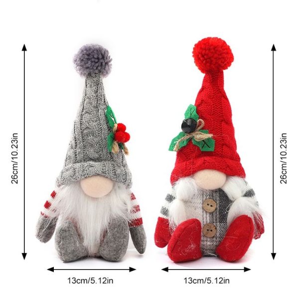 Christmas Doll Knit Hat Sitting Gnome Plush Ornament Decoration Christmas Knit Hat Figurine (Grey) - Image 3