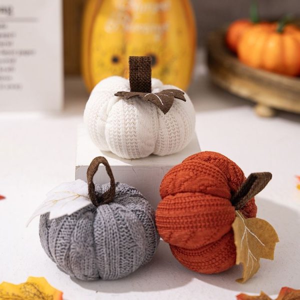 Thanksgiving Decoration Pumpkin Pendant Harvest Festival Knitted Pumpkin Ornament Arrangement (Grey) - Image 2