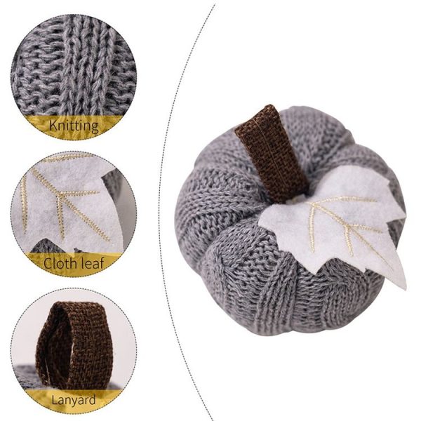 Thanksgiving Decoration Pumpkin Pendant Harvest Festival Knitted Pumpkin Ornament Arrangement (Grey) - Image 4