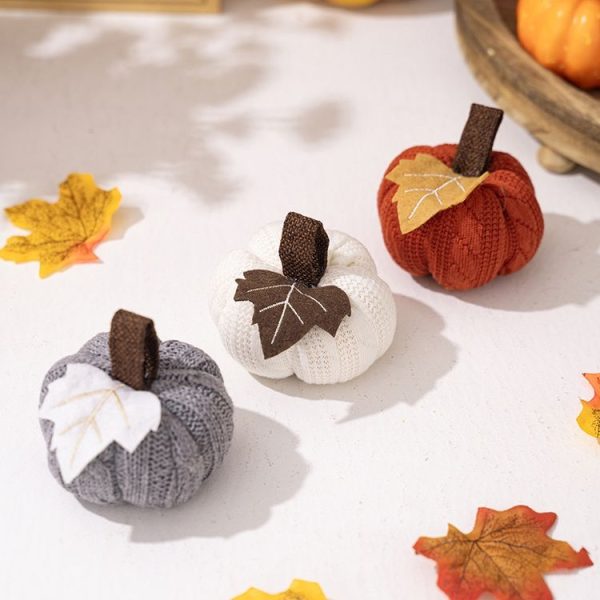 Thanksgiving Decoration Pumpkin Pendant Harvest Festival Knitted Pumpkin Ornament Arrangement (Grey) - Image 5