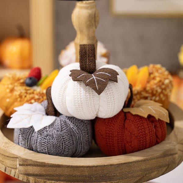 Thanksgiving Decoration Pumpkin Pendant Harvest Festival Knitted Pumpkin Ornament Arrangement (Grey) - Image 6