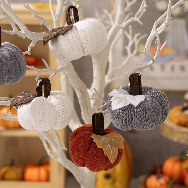 Thanksgiving Decoration Pumpkin Pendant Harvest Festival Knitted Pumpkin Ornament Arrangement (Grey) - Image 7