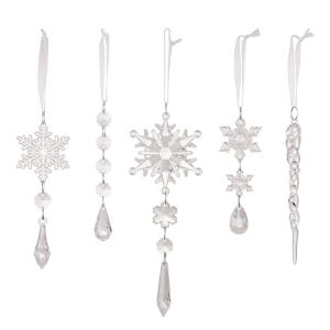 5pcs / Set Christmas Acrylic Clear Pendant Snowflake Icicle Crystal Ornaments Xmas Tree Hanging Decoration