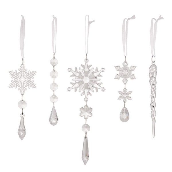 5pcs / Set Christmas Acrylic Clear Pendant Snowflake Icicle Crystal Ornaments Xmas Tree Hanging Decoration