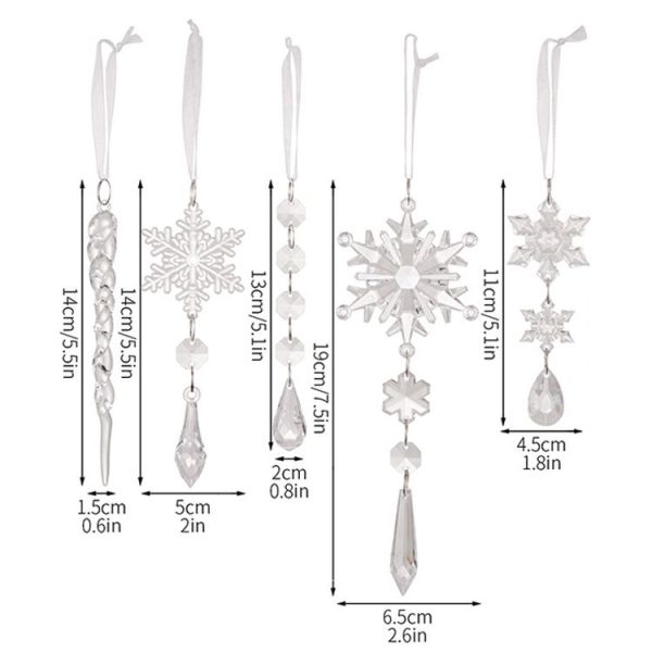 5pcs / Set Christmas Acrylic Clear Pendant Snowflake Icicle Crystal Ornaments Xmas Tree Hanging Decoration - Image 3