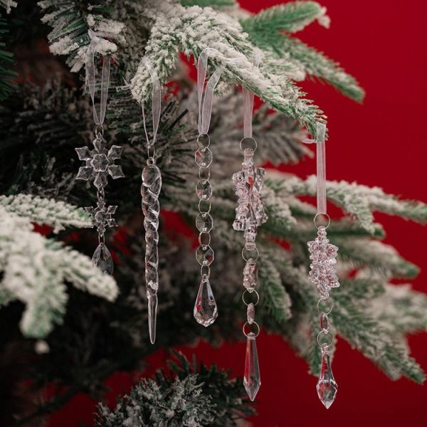 5pcs / Set Christmas Acrylic Clear Pendant Snowflake Icicle Crystal Ornaments Xmas Tree Hanging Decoration - Image 8