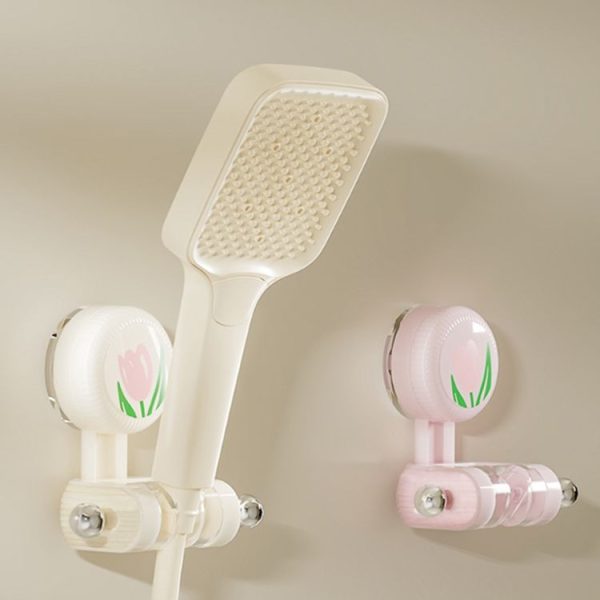 Bathroom No-Punch Suction Cup Showerhead Holder Tulip Shower Hanger (Milk White) - Image 2