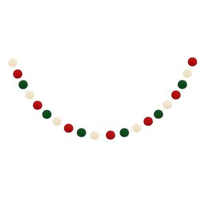 2m Wool Felt Balls Garland 20 Balls Colorful Flags For Festival Party Christmas Home Decoration (Red Green White)