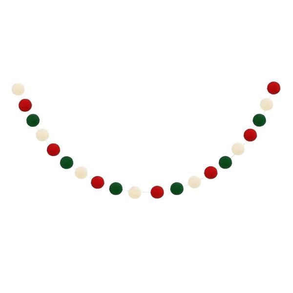 2m Wool Felt Balls Garland 20 Balls Colorful Flags For Festival Party Christmas Home Decoration (Red Green White)