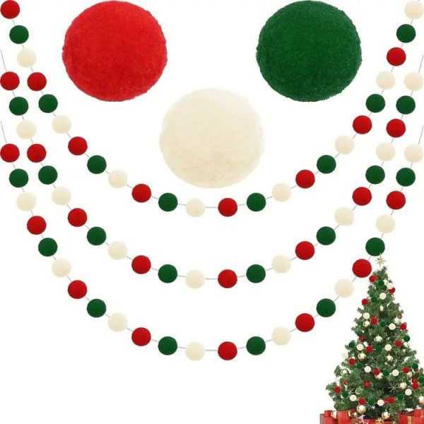 2m Wool Felt Balls Garland 20 Balls Colorful Flags For Festival Party Christmas Home Decoration (Red Green White) - Image 2