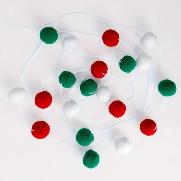 2m Wool Felt Balls Garland 20 Balls Colorful Flags For Festival Party Christmas Home Decoration (Red Green White) - Image 4