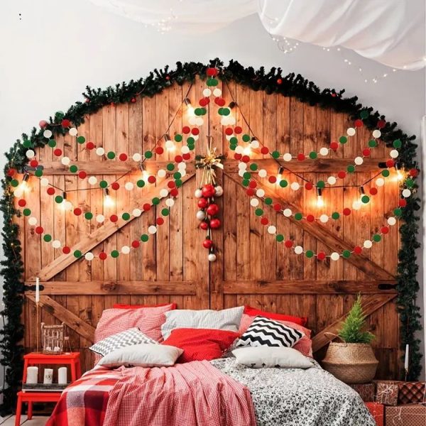 2m Wool Felt Balls Garland 20 Balls Colorful Flags For Festival Party Christmas Home Decoration (Red Green White) - Image 6