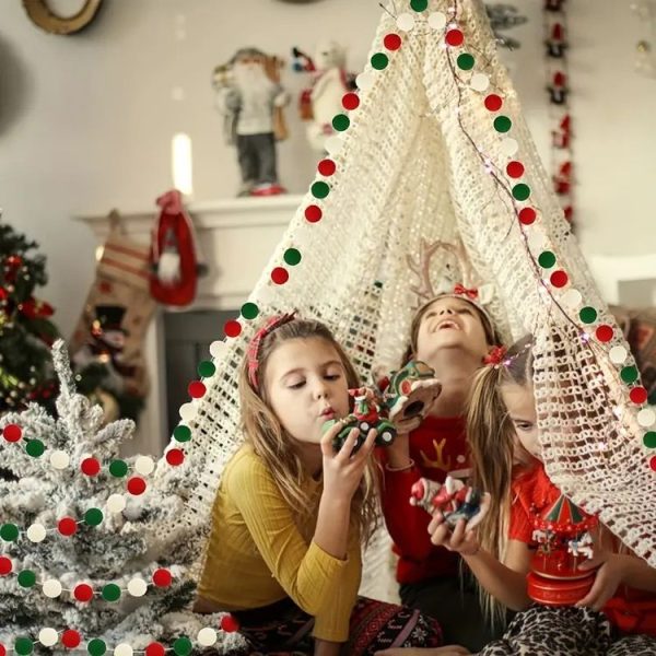 2m Wool Felt Balls Garland 20 Balls Colorful Flags For Festival Party Christmas Home Decoration (Red Green White) - Image 7