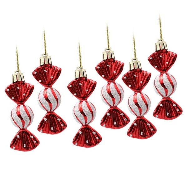 6pcs / Box Candy Christmas Tree DIY Ornaments New Year Xmas Gifts Christmas Ball Decoration (Red)