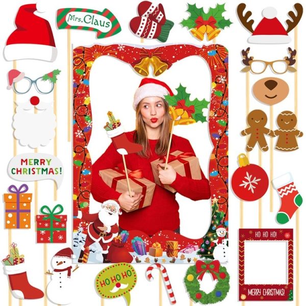 21pcs / Set Christmas Party Decoration Children Adults Quirky Photo Frame Handheld Photo Props - Image 2