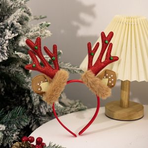 Christmas Deer Antler Plush Headband Festival Party Makeup Props (Red)