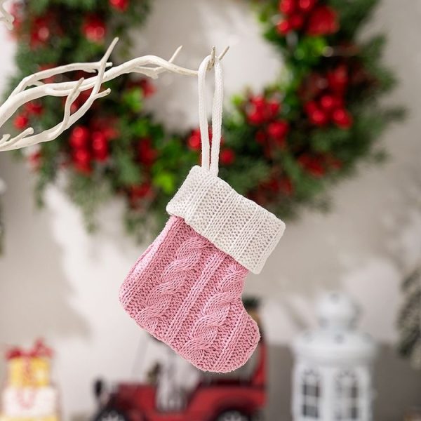 Mini Knitted Christmas Gift Socks Holiday Decorations (Pink)