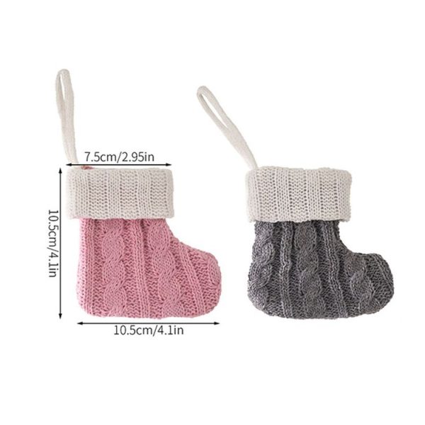 Mini Knitted Christmas Gift Socks Holiday Decorations (Pink) - Image 2