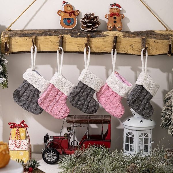 Mini Knitted Christmas Gift Socks Holiday Decorations (Pink) - Image 6