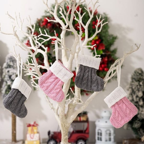 Mini Knitted Christmas Gift Socks Holiday Decorations (Pink) - Image 7