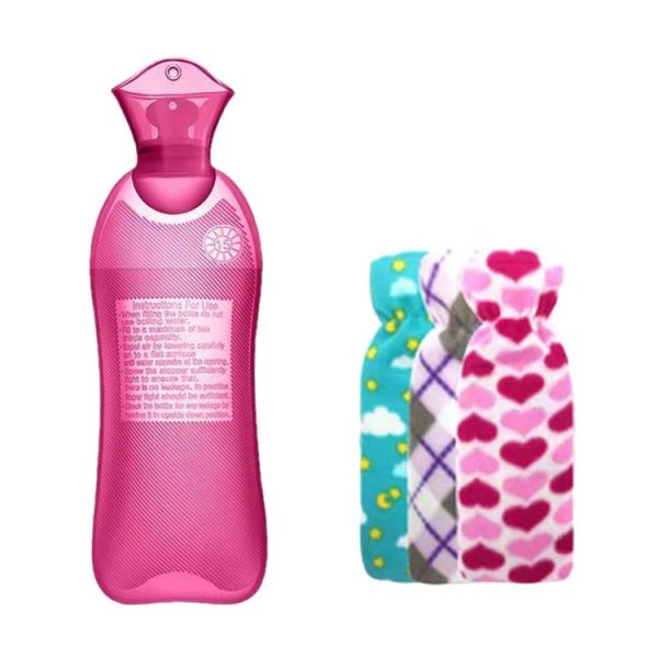 Long Strip Hot Water Bag PVC Explosion-proof Rubber Warm Water Bag Girls Winter Bed Warmer, Color: 500ml Rose+Random Cover