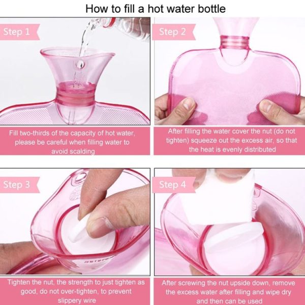 250ml PVC Hot Water Bag Thickened Transparent Filling Water Hot Water Bottle Winter Warmer Bag (Pink) - Image 5