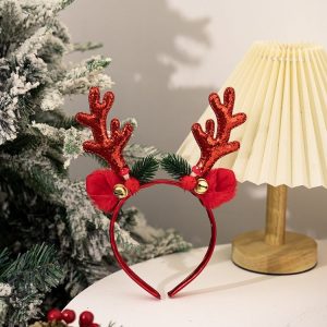 Bell Antler Headdress Christmas Ball Party Decoration Headband (Red)