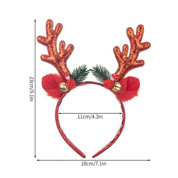 Bell Antler Headdress Christmas Ball Party Decoration Headband (Red) - Image 3