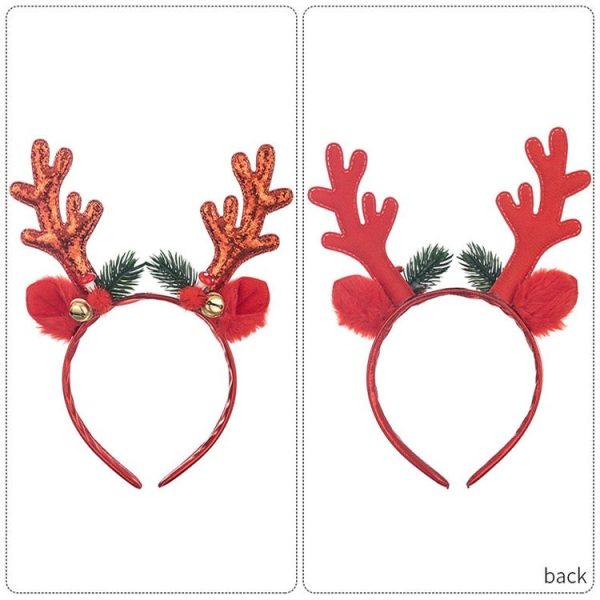 Bell Antler Headdress Christmas Ball Party Decoration Headband (Red) - Image 4