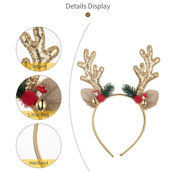 Bell Antler Headdress Christmas Ball Party Decoration Headband (Red) - Image 5