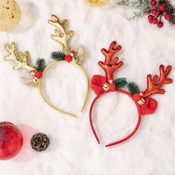 Bell Antler Headdress Christmas Ball Party Decoration Headband (Red) - Image 6