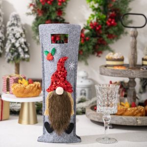Christmas Cartoon Wine Bottle Cover Holiday Party Decoration Gift Bag (Red)