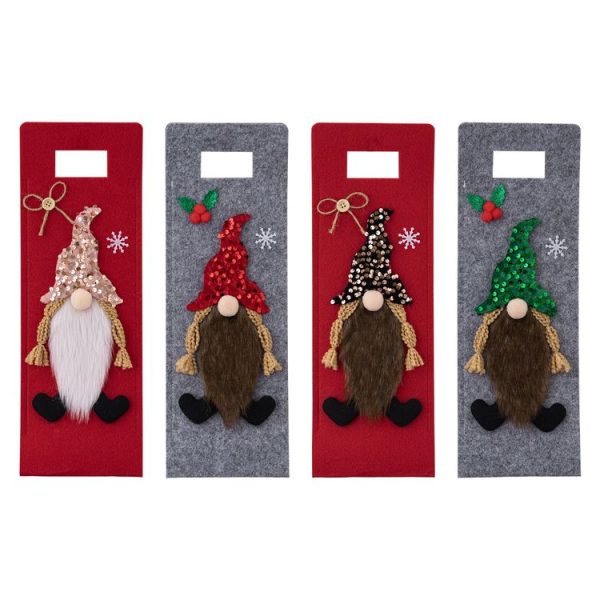 Christmas Cartoon Wine Bottle Cover Holiday Party Decoration Gift Bag (Red) - Image 2
