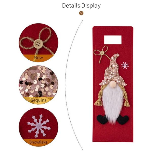 Christmas Cartoon Wine Bottle Cover Holiday Party Decoration Gift Bag (Red) - Image 5