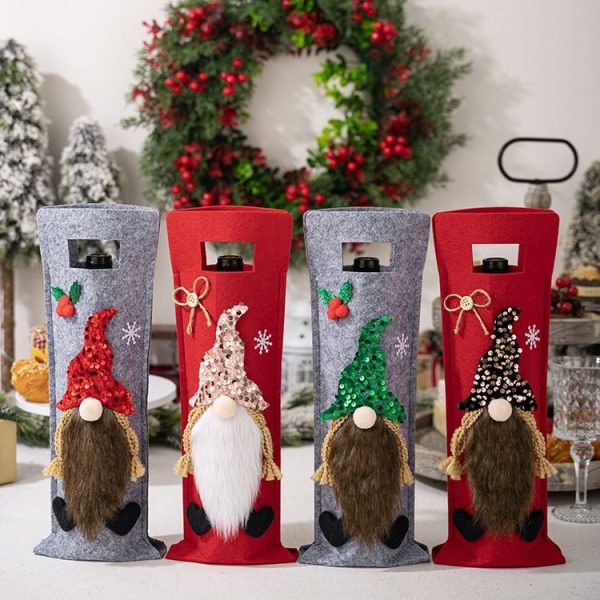 Christmas Cartoon Wine Bottle Cover Holiday Party Decoration Gift Bag (Red) - Image 8
