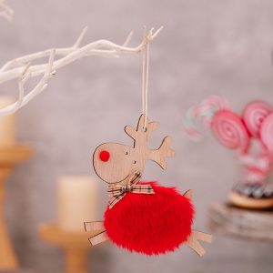 Christmas Tree Wooden Plush Elk Pendant Festival Decorations (Red)
