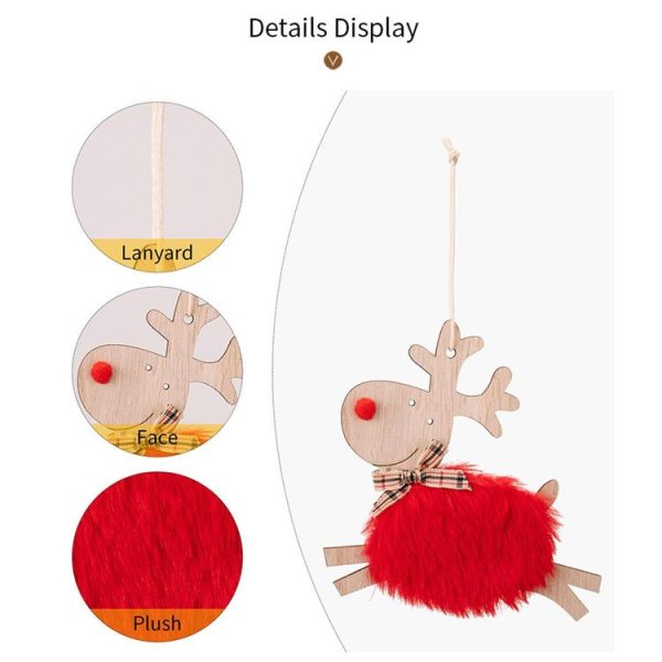 Christmas Tree Wooden Plush Elk Pendant Festival Decorations (Red) - Image 4
