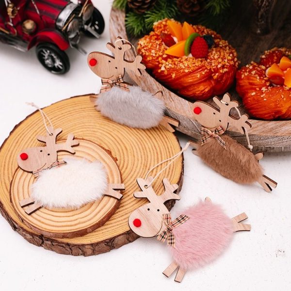 Christmas Tree Wooden Plush Elk Pendant Festival Decorations (Red) - Image 5